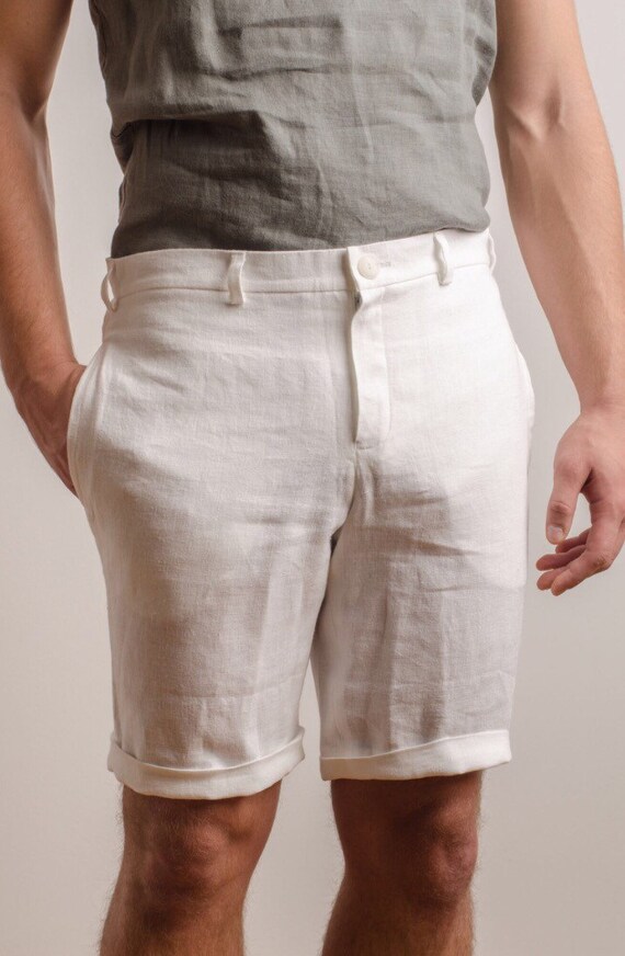 white linen shorts outfit mens