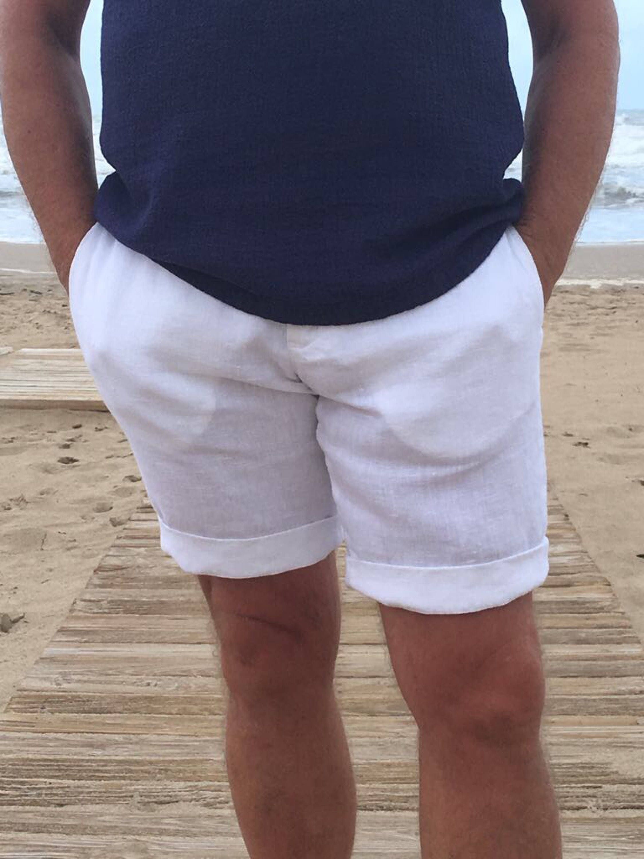 Mens White Linen Shorts Everyday For Beach Wedding Party Etsy