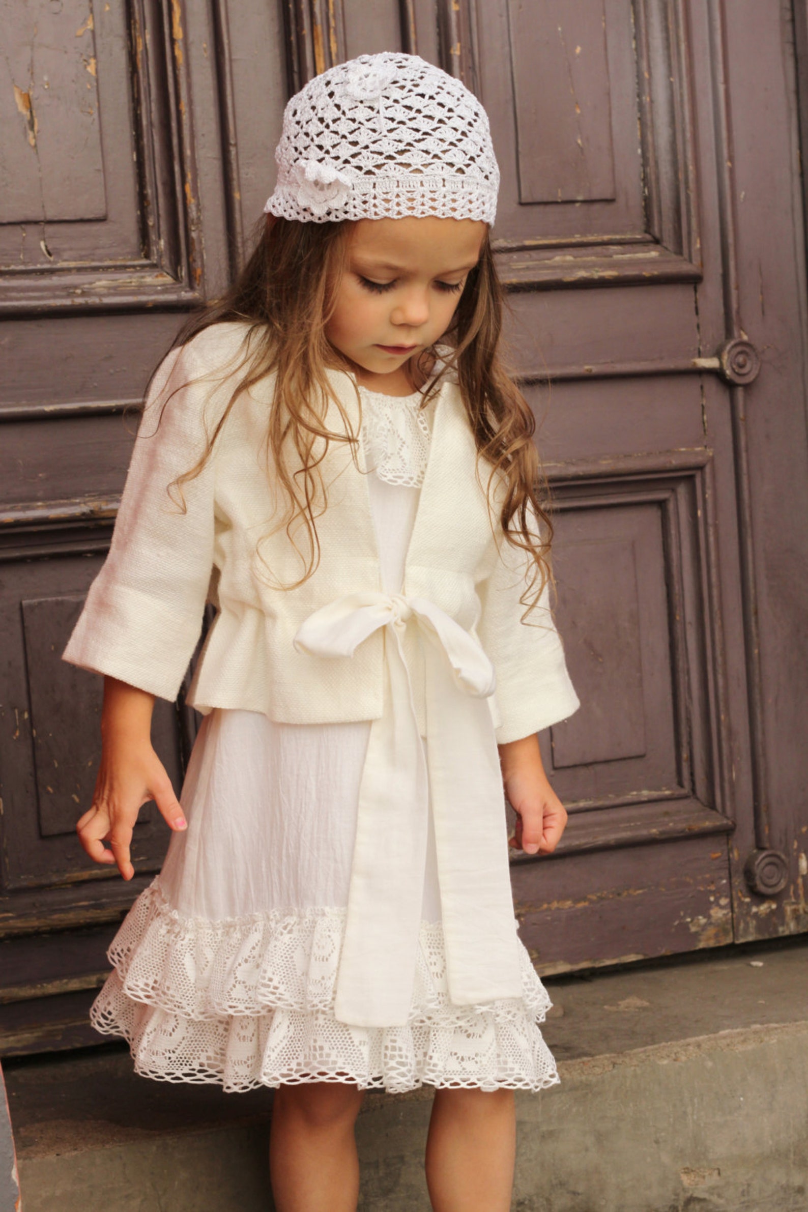 Flower Girls Jacket Light Ivory off White Bow Special Occasion Etsy