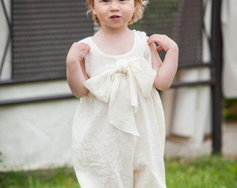Baby cotton jumpsuit with bow ivory summer beach birthday special occasion /