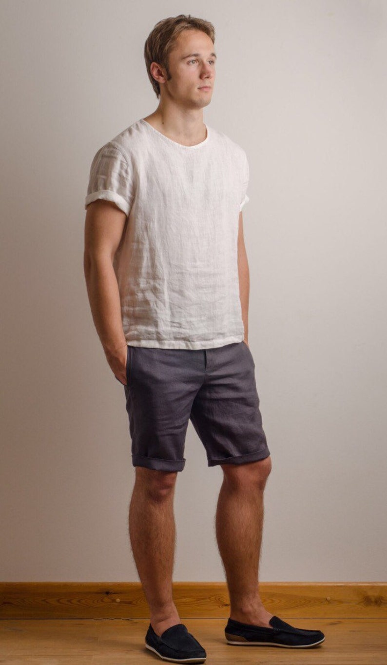 Men White Color Linen Shirt T-shirt Top Short Sleeve Beach - Etsy