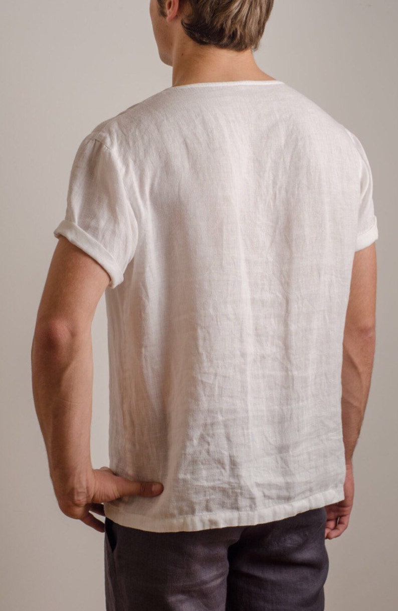 Men White Color Linen Shirt T-shirt Top Short Sleeve Beach - Etsy