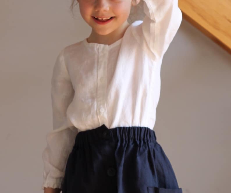 Girls White Linen Blouse Pink Girls Linen Blouse White Girls Etsy