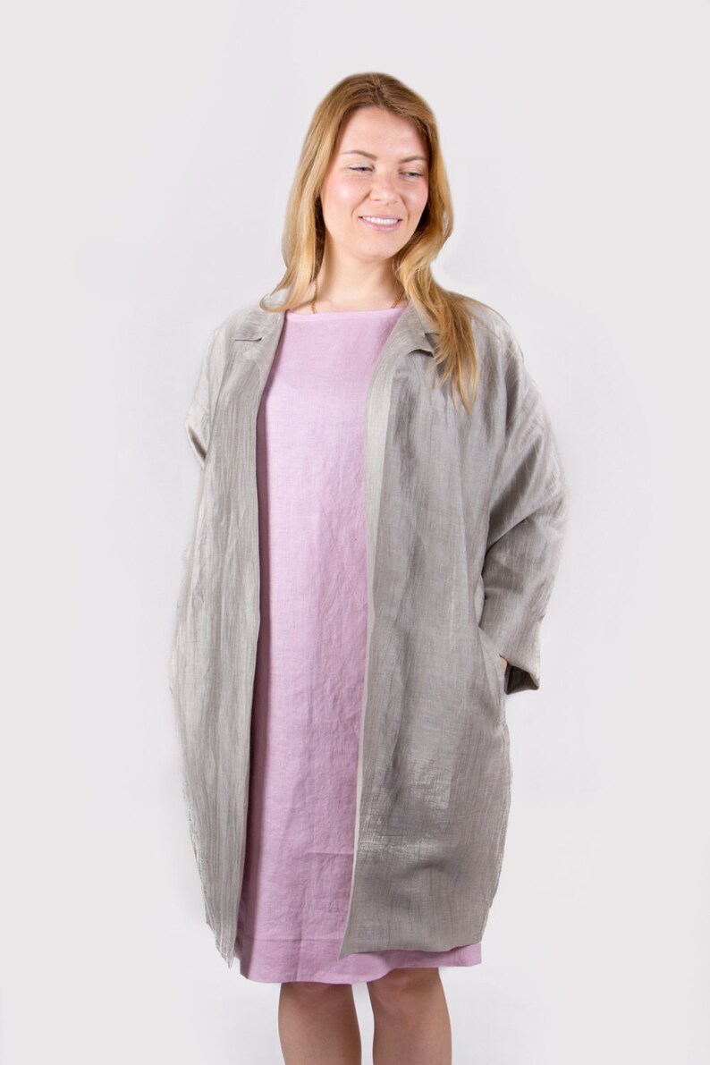 Gray Linen Coat Summer Linen Long Jacket Natural Color Linen Etsy