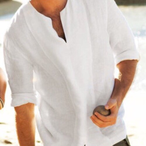 Man White Linen Shirt Beach Wedding Party Special Occasion - Etsy