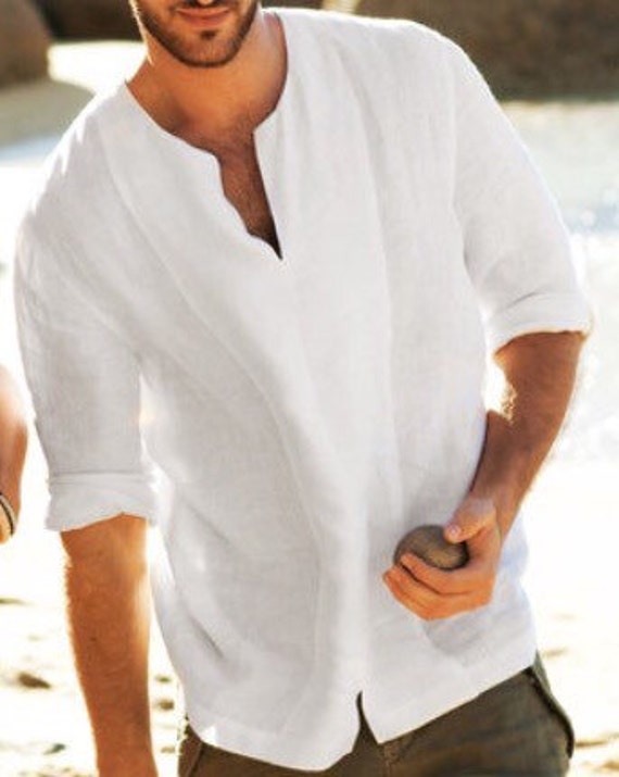 Man White Linen Shirt Beach Wedding ...