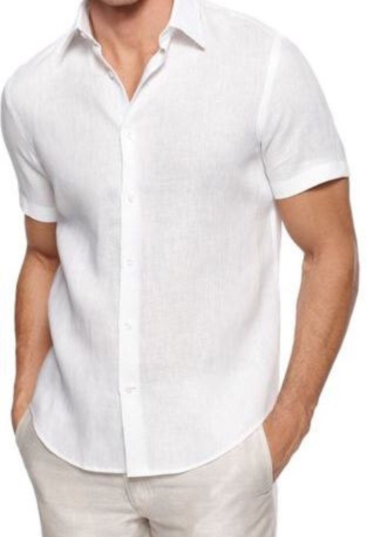 Man White Linen Shirt Short Sleeve ...