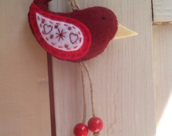 Hanging bird - red and white