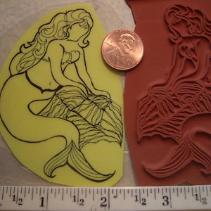 mermaid rubber stamp  un-mounted scrapbooking rubber stamping