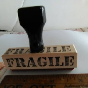 1 "Fragile" vintage 1955 rubber stamp mark your packages from original plates. vintage wood too.