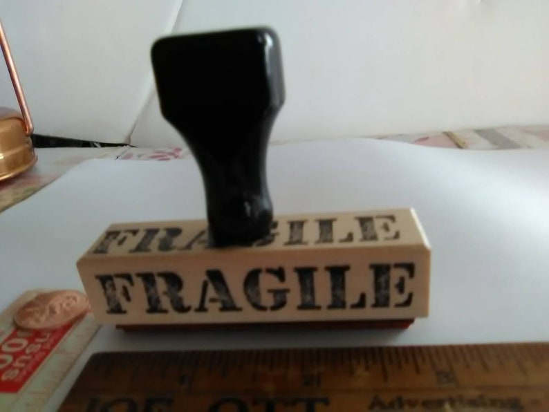 1 Fragile vintage 1955 rubber stamp mark your packages from original plates. vintage wood too. image 1