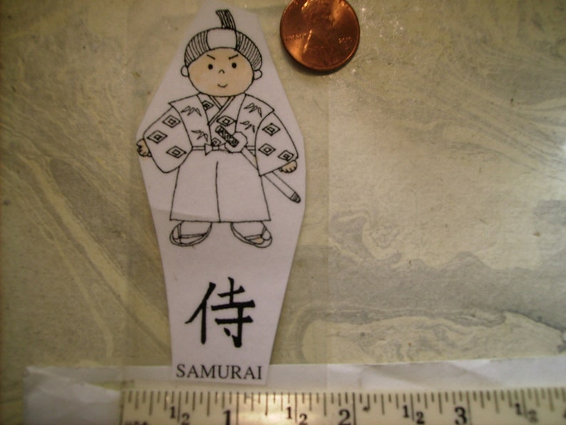 Cute Samurai Asian boy and kanji word rubber stamp un-mounted scrapbooking rubber stamping image 1