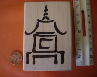 Asian pagoda brush stroke  rubber stamp wood mounted scrapbooking rubber stamping