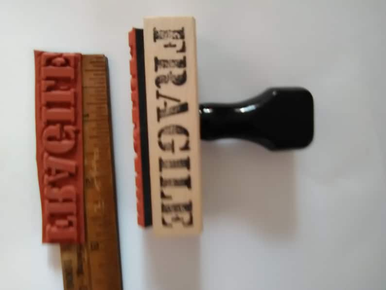 1 Fragile vintage 1955 rubber stamp mark your packages from original plates. vintage wood too. image 3