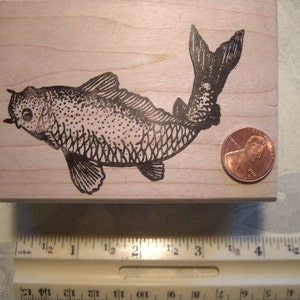 KOI fish, gold fish rubber stamp  WOOD mounted scrapbooking rubber stamping