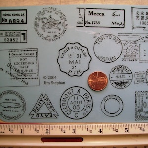 postal cancellations Tokyo,mecca, hong kong, Dundee   Rubber stamps foam mounted OR  un-mounted scrapbooking rubber stamping journal