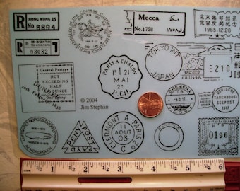 postal cancellations Tokyo,mecca, hong kong, Dundee   Rubber stamps foam mounted OR  un-mounted scrapbooking rubber stamping journal