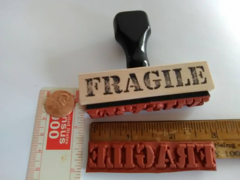 1 Fragile vintage 1955 rubber stamp mark your packages from original plates. vintage wood too. image 2