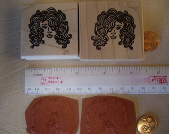 curly hair lady face rubber stamp tattoo Mounted OR un-mounted scrapbooking rubber stamping