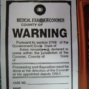 coroner toe tag medical examiner   Rubber stamp un-mounted scrapbooking rubber stamping journal