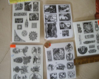 6 different sheets of India, Celtic, European, Aisan rubber stamps  un-mounted scrapbooking rubber stamping