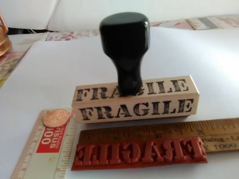 1 Fragile vintage 1955 rubber stamp mark your packages from original plates. vintage wood too. image 5