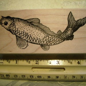 large KOI fish Carp  rubber stamp wood mounted scrapbooking rubber stamping facing  left