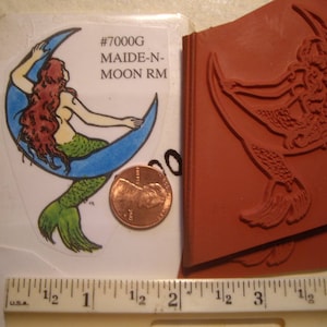 mermaid in moon rubber stamp  mdm rt. un-mounted scrapbooking rubber stamping
