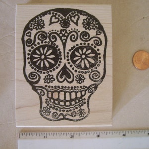 Dia de Los Muertos, Day of the dead skull No.1 rubber stamp wood mounted OR unmounted scrapbooking rubber stamping