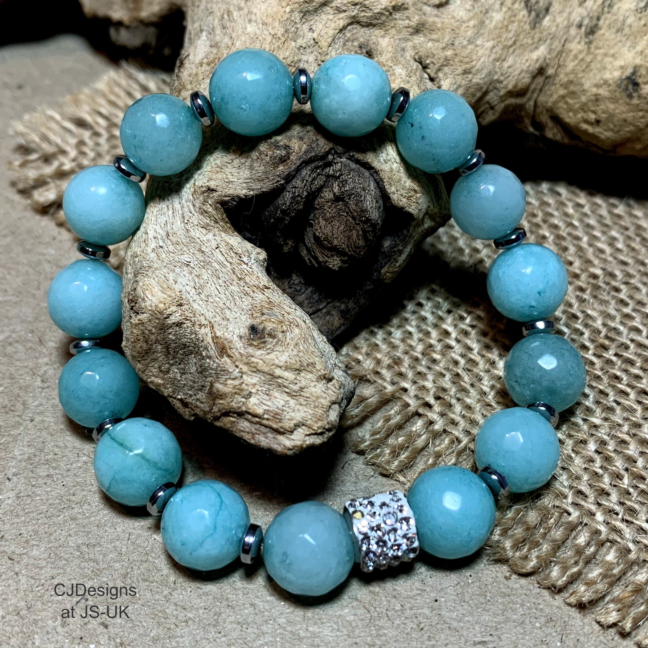 Blue Sponge Quartz Holistic Healing Gemstone Bracelet With Diamante
