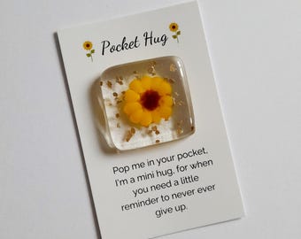 Fused Glass Sunflower Pocket Hug Token Keepsake