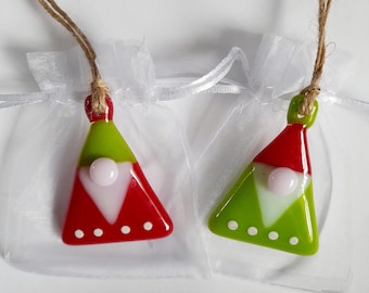 Fused Glass Gnome Christmas Tree Decoration Xmas Ornament Gonk