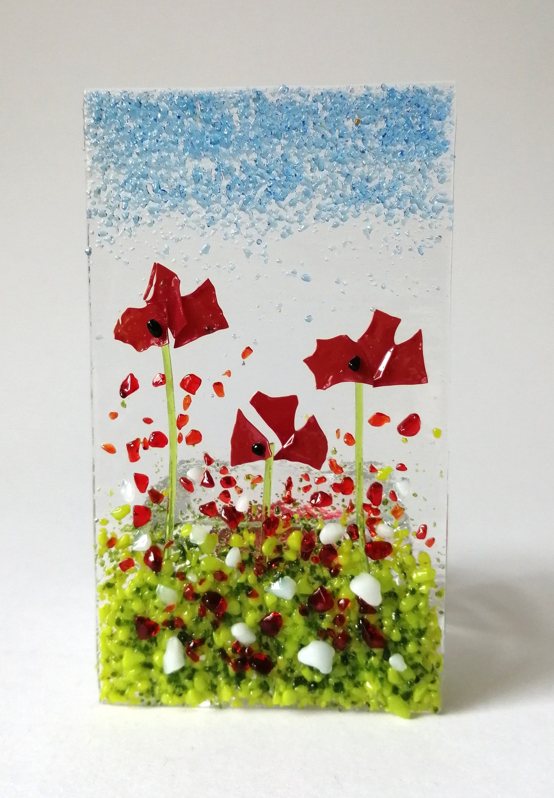 Poppy Tea Light Holder Fused Glass Flowers Gift Handmade Etsy