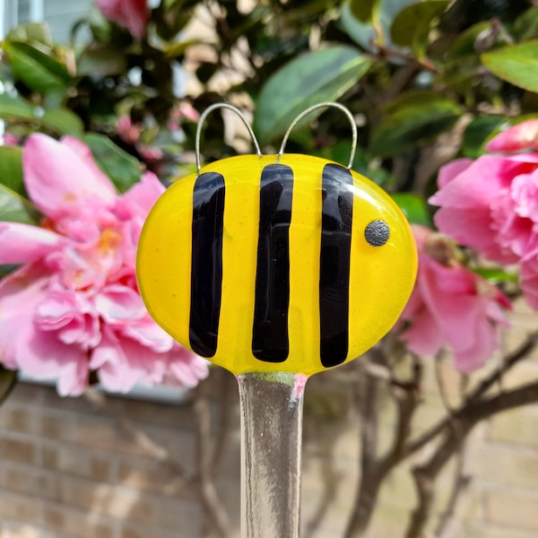 Fused Glass Small Bee Garden Stake Garden Decor Gift Present Handmade