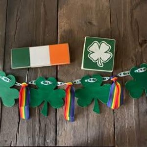 St. Patrick&#39;s Day Handmade Wooden Decor Set 3 Pieces Irish Flag Garland