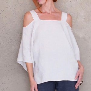 Off the shoulder top sewing pattern for linen, cold shoulder tops blouse pattern PDF, maximalist clothing sewing patterns for women tops