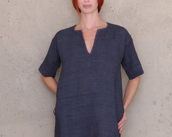 Tunic dress for women capsule wardrobe sewing pattern PDF, v neck dress pattern, linen dress with pockets intermediate sewing pattern dress