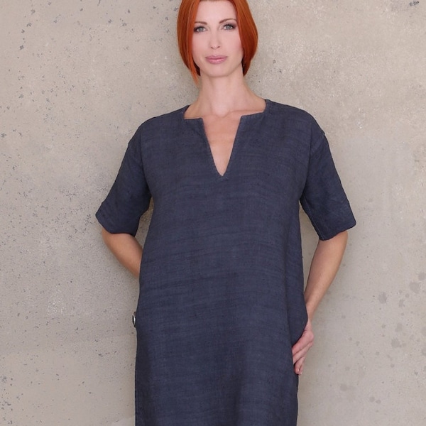 Tuniekjurk voor dames capsule garderobe naaipatroon pdf, v-hals jurkpatroon, linnen jurk met zakken tussentijdse naaipatroon jurk