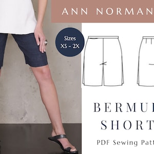 Bermuda shorts sewing pattern for women, knee length shorts pattern PDF, linen clothing for summer denim shorts pattern women, minimalist