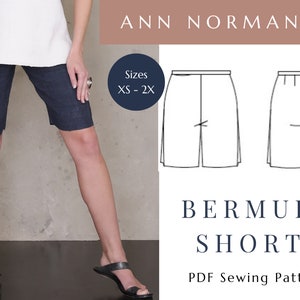 Bermuda shorts sewing pattern for women, knee length shorts pattern PDF, linen clothing for summer denim shorts pattern women, minimalist