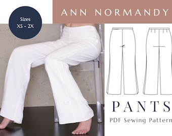 Wide leg pants pattern PDF, linen trousers pattern women, flare pants sewing pattern for women, denim trousers clothing patterns, 2X womens