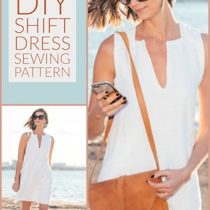 Shift Dress Pattern, Linen Dress Pattern, V Neck Dress Pattern, Tunic ...