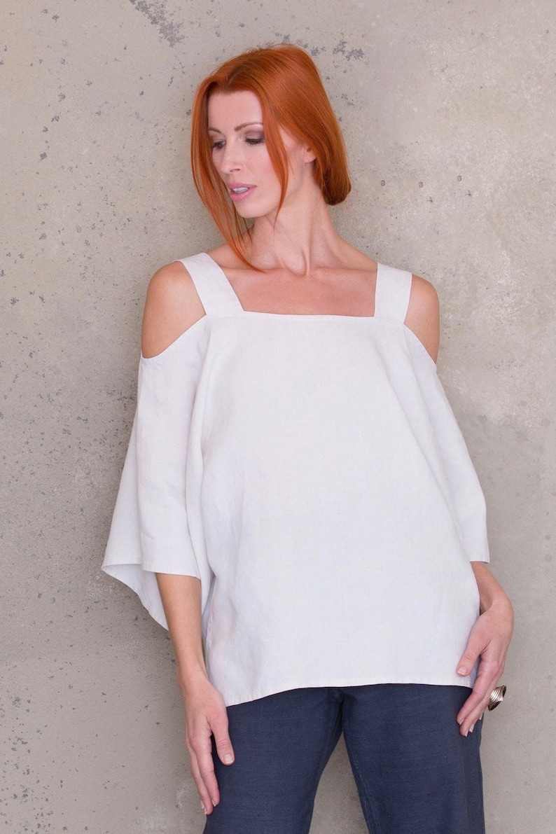 Off the shoulder top sewing pattern for linen, cold shoulder tops blouse pattern PDF, maximalist clothing sewing patterns for women tops image 1