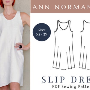 Slip dress sewing pattern PDF, shift dress pattern for women, linen clothing for summer easy sewing patterns for beginners, 2X dress