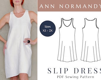 Slip dress sewing pattern PDF, shift dress pattern for women, linen clothing for summer easy sewing patterns for beginners, 2X dress