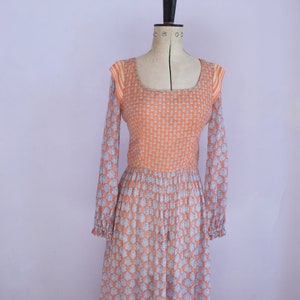 Vintage 1960s 70s Mohanjeet Indian cotton gauze orange long sleeve paisley maxi dress - Vintage Indian Hippie ethnic bohemian boho dress