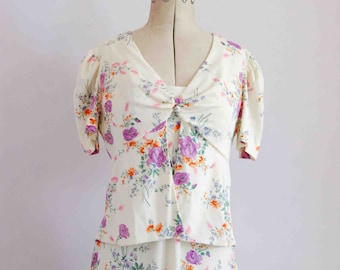 Vintage 1970s floral maxi dress & blouse 2 piece set -  70s floral prairie bohemian boho hippy hippie folk maxi dress blouse bolero jacket