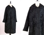 Vintage 1950s 60s Persian Lamb fur coat - Persian Wool Coat - Lambswool coat - Black fur coat - Long coat - Full length coat - Swing coat