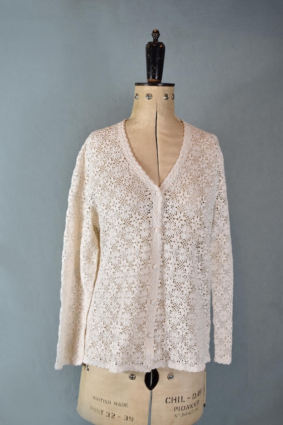 Cardigan In Pizzo Floreale Donna - Copertina Leggera Senza Maniche Stile Boho Chic - Foto 5