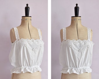 Vintage antique 1910s 20s white cotton embroidered broderie anglaise peasant blouse top corset cover camisole - Bel Broid lingerie underwear